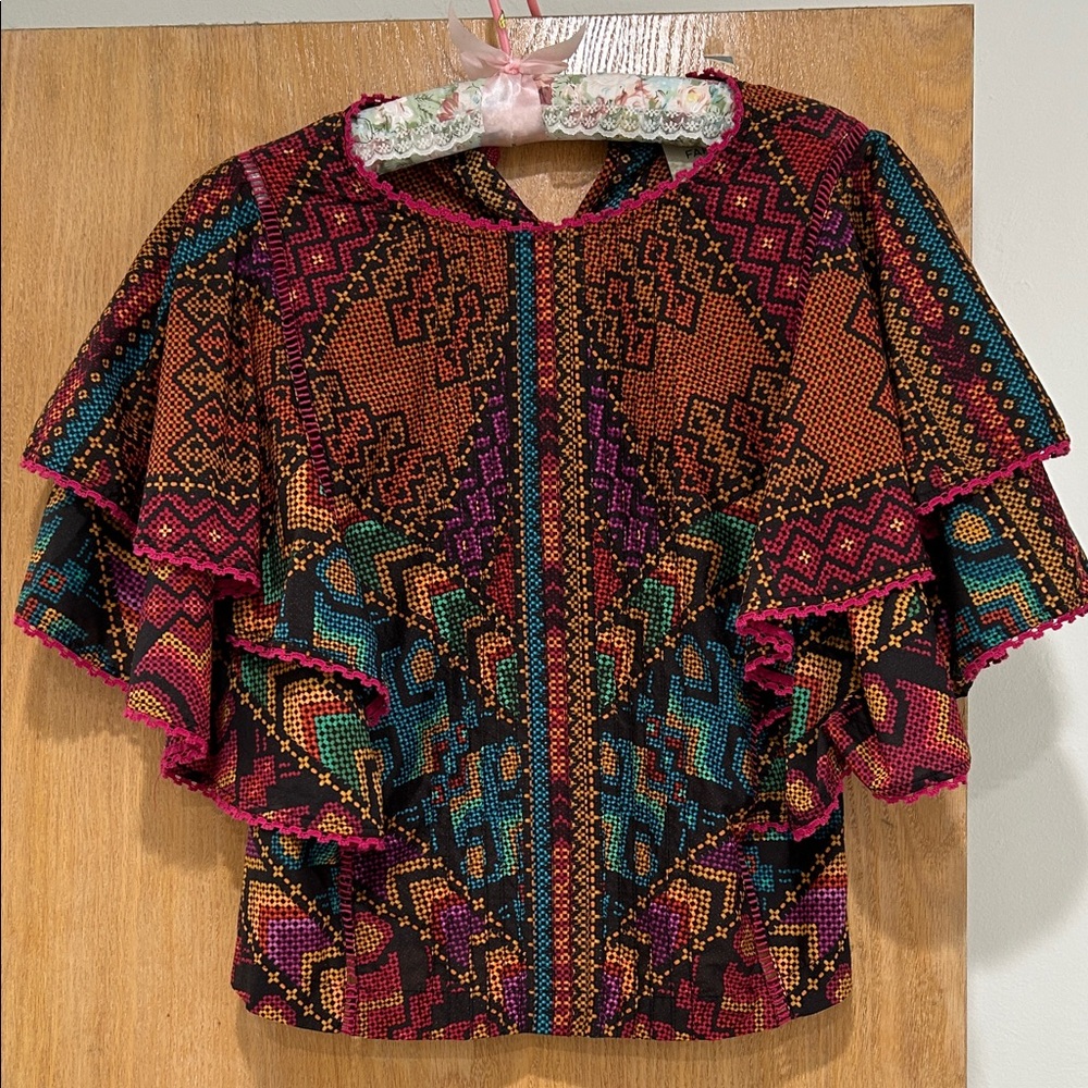 FARM Rio Multicolor Ruffled Crop Top with Geometric Print